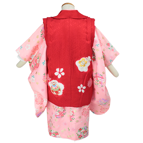 アンティーク着物　しつけ付き　ピンク　3歳 アンティーク着物 しつけ付き ピンク 3歳