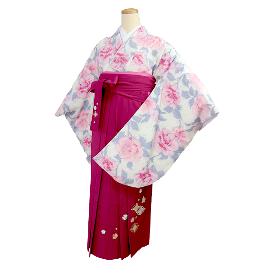 卒業式の袴一式/ピンクの花 袴色・赤紫 | 着物オンラインレンタル  